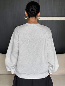 Livesso Sweatshirt Kasual Olahraga Streetwear Longgar Leher Bulat dengan Cetakan Huruf, Model Musim Semi dan Gugur Terbaru - Light Grey - View 2