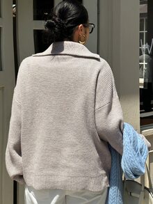 Livesso Sweater Rajut Pullover Setengah Terbuka Depan Serbaguna Gaya Kasual Bisnis Longgar Musim Gugur/Dingin untuk Tahun Baru, Natal, Pernikahan - Unta - View 2