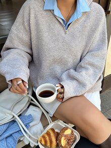 Livesso Sweater Rajut Pullover Setengah Terbuka Depan Serbaguna Gaya Kasual Bisnis Longgar Musim Gugur/Dingin untuk Tahun Baru, Natal, Pernikahan - Unta - View 5