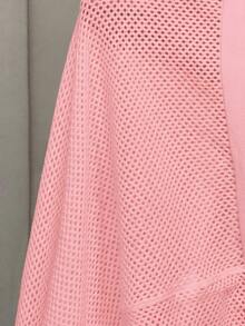 Slaydiva Loose Fit Solid Color V-Neck Drop Shoulder Hollow Out Knit Casual 70's 80s 90s Traditional Blouse For Plus Size Women Spring Summer Pastel Pink - Pink - View 3