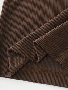 SHEIN Vintage Casual Daily Commute Side Lace-Up Double Button Waist Corduroy Wide Leg Long Pants - Brown - View 6
