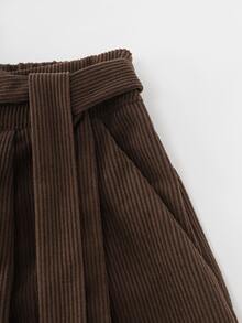 SHEIN Vintage Casual Daily Commute Side Lace-Up Double Button Waist Corduroy Wide Leg Long Pants - Brown - View 8