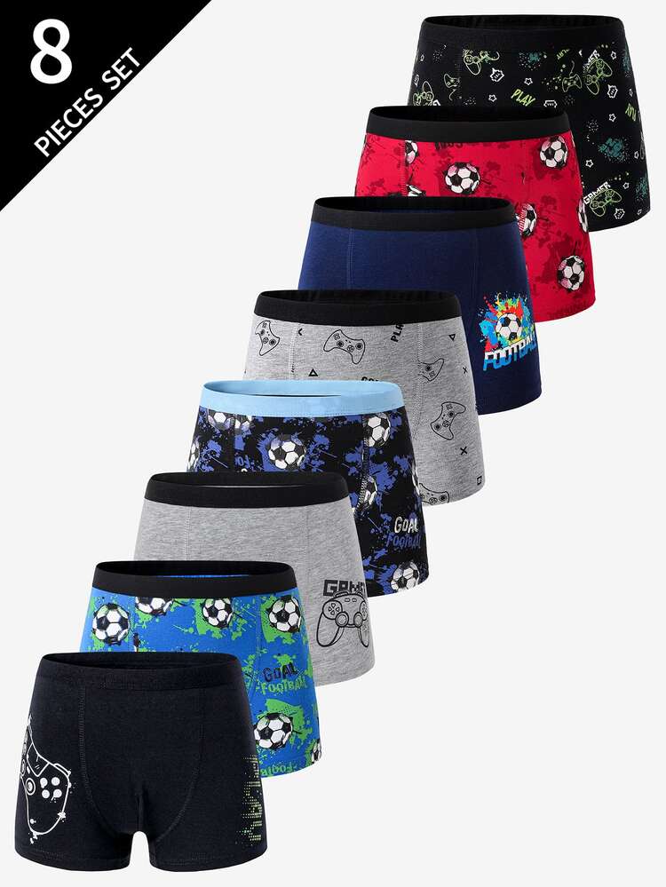 Summer Tween Boys Football Gaming Console Underwear 8-Pack Set,Multi-Color Cotton Elastic Waistband Gaming Sport Holiday Essential,Baby Pink White - Multicolor - View 3