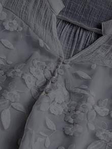 SHEIN LUNE Plus Size Women V-Neck Applique Casual Versatile Daily Wear Shirt Fall - Grey - View 4