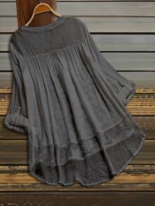 SHEIN LUNE Plus Size Women V-Neck Applique Casual Versatile Daily Wear Shirt Fall - Grey - View 2