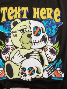 Young Boys Casual Comfortable Bear Doll & Skull Pattern Short Sleeve Top With Shorts Set - Multicolor - View 5