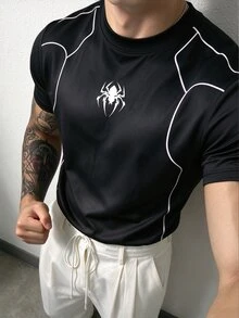 Gym Rark 男士蜘蛛圖案圓領套頭運動T恤，健身房適用 - 黑色 - 查看 6