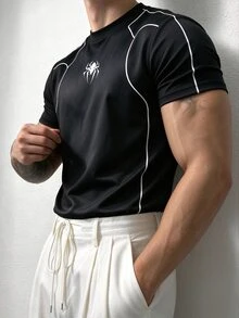 Gym Rark 男士蜘蛛圖案圓領套頭運動T恤，健身房適用 - 黑色 - 查看 7
