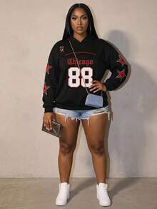 Slaydiva Plus Size Women Black Graphic Sweatshirt, Fit For Hip Hop, Streetwear/Winter Sweatshirts Y2k Custom Sweatshirt - Multicolor - View 1
