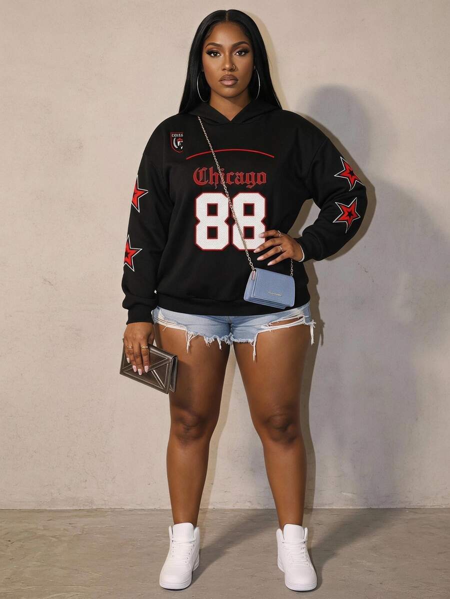Slaydiva Plus Size Women Black Graphic Sweatshirt, Fit For Hip Hop, Streetwear/Winter Sweatshirts Y2k Custom Sweatshirt - Multicolor - View 1