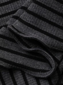 Dazy Plus Oversized Casual Traditional Striped Short Sleeve Grey Summer T-Shirt Formal Club - Dark Grey - View 7