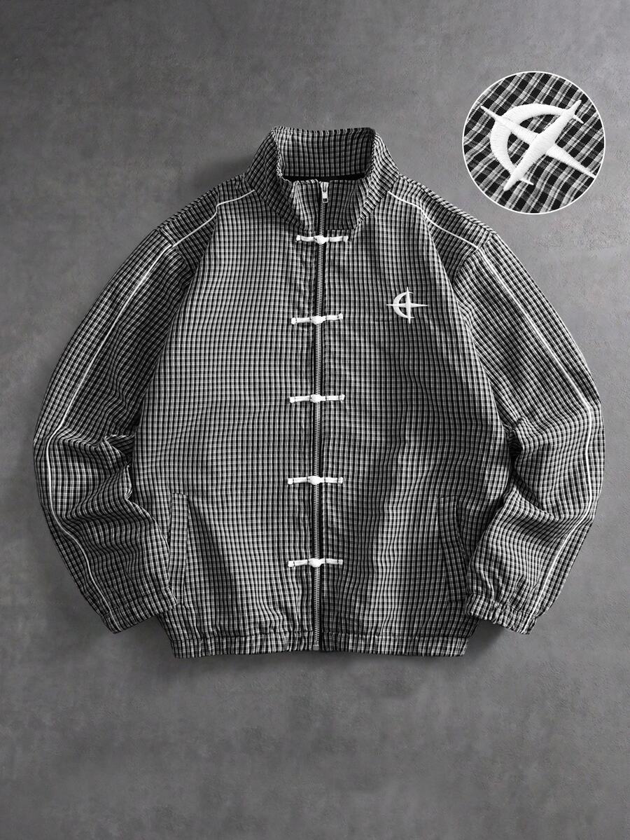 Major Grit 男士復古美式時尚 Logo 圖案，秋冬街頭風拉鍊式復古鈕扣夾克，萬聖節 - 彩色 - 查看 1