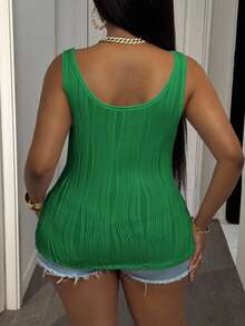 Slaydiva Camiseta de tirantes acanalada de cuello en V básica para mujer de talla grande, blanca - Verde - Ver 2