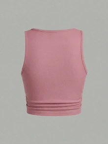 Slaydiva Top corto de unicolor talla grande, casual y minimalista, adecuado para el verano - Multicolor - Ver 2