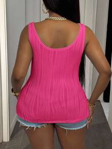 Slaydiva Plus Size Women's Casual Basic V-Neck Camisole, White - Hot Pink - View 2