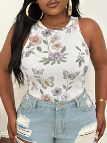 Slaydiva New Spring Summer Plus Size Women's Round Neck Tank Top Western Style Boho Nomadic Style Vacation Pool Sexy Resort Wear Cruise Travel Beach White - Multicolor - View 3