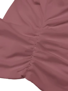 Slaydiva Plus Size Casual Solid Color Ruched Fitted T-Shirt, Summer - Pink - View 3