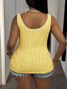 Slaydiva Plus Size Women's Casual Basic Tank Top, Deep V-Neck And Fine Ribbed Texture, White - Light Yellow - View 2