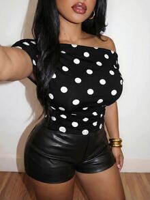 Slaydiva Plus Size Women Black Print Asymmetrical Neckline Top Going Out Night Summer Sexy 1920 Vintage - Black - View 6