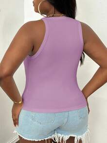 Slaydiva Camiseta de tirantes básica blanca de cuello redondo y hombros descubiertos para tallas grandes - Púrpura malva - Ver 2
