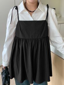 Dazy Plus Plus Size Women's Solid Color Camisole Top, Casual Versatile Cute Tops - Black - View 3