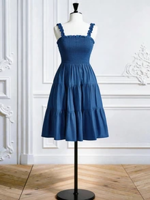 BELROSIE Vestido con volantes y dobladillo con volantes, vestido de fiesta de vacaciones, estilo bohemio de vacaciones, moda para verano, primavera, otoño - Azul - Ver 6