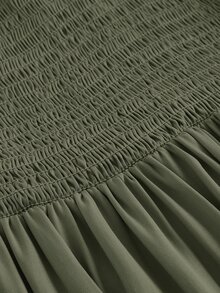 BELROSIE Solid Frill Trim Ruffle Hem Dress Holiday Party Vacation Vacation Picnic Vacation Vacation Dress  Army Green Summer Cottagecore Cottage Core Boho - Olive Green - View 4