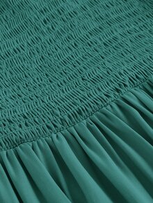 BELROSIE Solid Frill Trim Ruffle Hem Dress Holiday Party Beach Picnic Vacation Teal Green Summer Cottage Core Tropical Casual Cottagecore Boho - Green - View 3