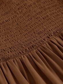 BELROSIE Solid Frill Trim Ruffle Hem Dress Holiday Party Vacation Vacation Picnic Vacation Dress  Coffee Brown Summer Cottage Core Modest Tropical Boho - Coffee - View 3