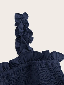BELROSIE Solid Frill Trim Ruffle Hem Dress Holiday Party Vacation Dress  Navy Blue Summer Cottagecore Boho - Navy Blue - View 5