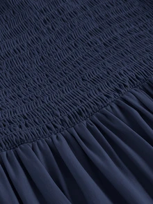 BELROSIE Solid Frill Trim Ruffle Hem Dress Holiday Party Vacation Dress  Navy Blue Summer Cottagecore Boho - Navy Blue - View 3
