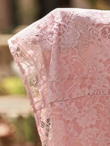 Amorya Women's Elegant Dusty Pink Lace Square Collar Ruffle Sleeve Mid-Length Dress,Summer Wedding Ninang Guest Bridal Party Graduation Ceremony Outfits - Dusty Pink - View 7