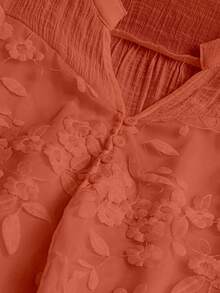 SHEIN LUNE Kemeja Kasual Wanita Ukuran Besar dengan Bordir, Kerah V Berlekuk, dan Lengan Digulung - Jeruk - View 4