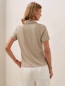 Briarwyn Summer Women's Solid Color Casual Versatile Daily Wear Short Sleeve Polo T-Shirt, Light Beige Top, Vacation, Commuting - Apricot - View 2