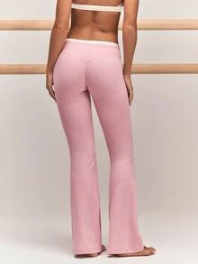 GLOWMODE 31" FeatherFit™-CloudBlend Flare It Out Peakbum Invisible Butt Lifting Mid-Rise Waist Mock 2-Piece Flare Leggings Low Impact Barre Daily Casual - Pink - View 6