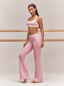 GLOWMODE 31" FeatherFit™-CloudBlend Flare It Out Peakbum Invisible Butt Lifting Mid-Rise Waist Mock 2-Piece Flare Leggings Low Impact Barre Daily Casual - Pink - View 7