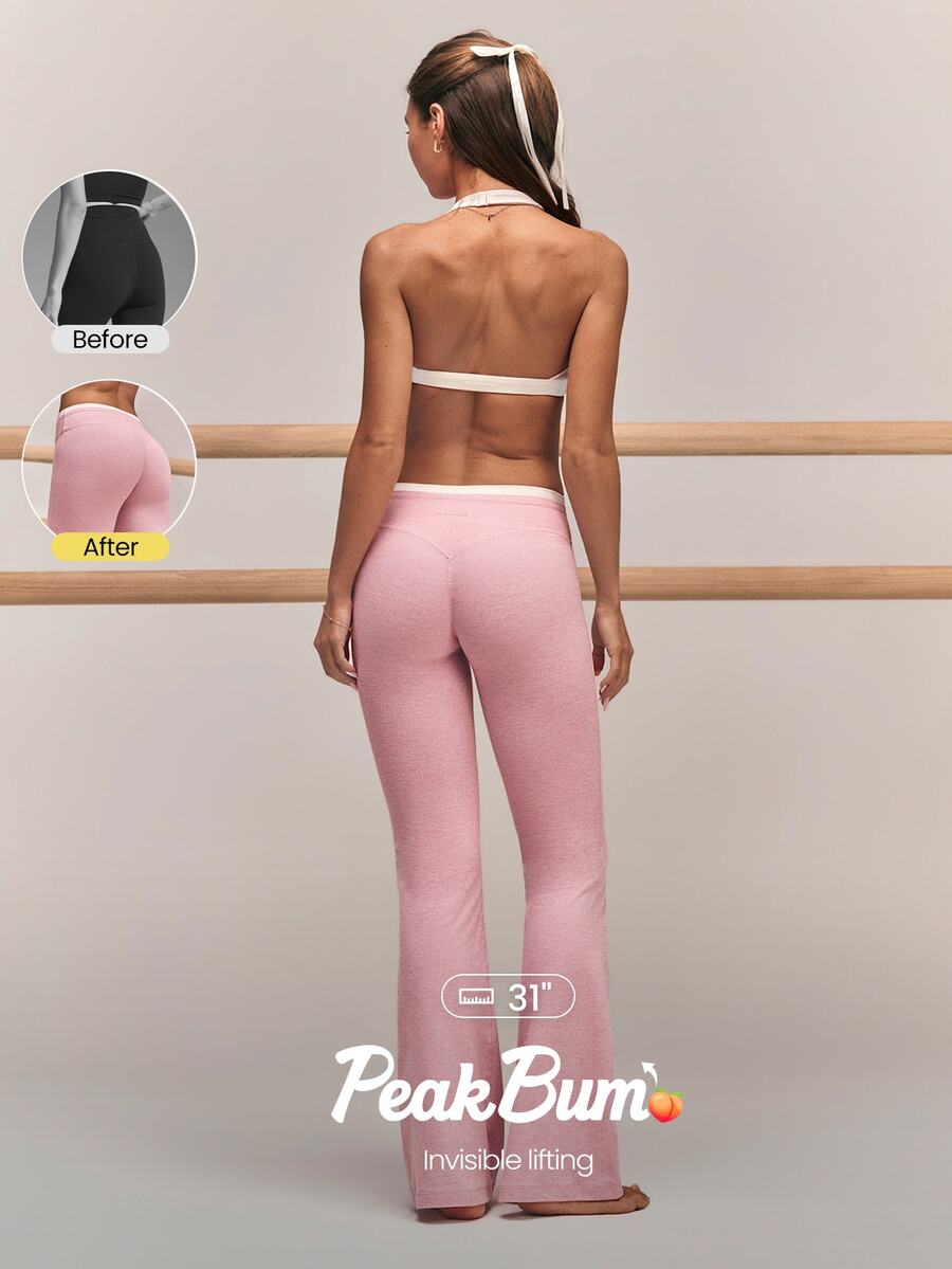 GLOWMODE 31" FeatherFit™-CloudBlend Flare It Out Peakbum Invisible Butt Lifting Mid-Rise Waist Mock 2-Piece Flare Leggings Low Impact Barre Daily Casual - Pink - View 1