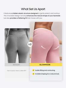 GLOWMODE 31" FeatherFit™-CloudBlend Flare It Out Peakbum Invisible Butt Lifting Mid-Rise Waist Mock 2-Piece Flare Leggings Low Impact Barre Daily Casual - Pink - View 2