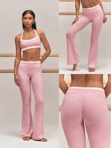 GLOWMODE 31" FeatherFit™-CloudBlend Flare It Out Peakbum Invisible Butt Lifting Mid-Rise Waist Mock 2-Piece Flare Leggings Low Impact Barre Daily Casual - Pink - View 8