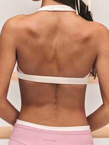 GLOWMODE FeatherFit™-CloudBlend Light & Lifted Two-Tone Open Back Halter Bra With Removable Cups Low Impact Barre Ballet Pilates Daily Casual - Pink - View 4