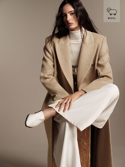 Anewsta Essential New Winter Old Money Style Single-Sided Wool Long Coat, Urban Intellectual Women's Blazer Collar Double-Breasted Slightly Oversized Oatmeal Camel Wool Jacket, Suitable For Office, Dating, Gathering, Winter Outfits