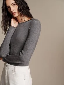 Anewsta Essential Women's Tencel Wool Seamless Knit Top, Slim Fit Basic Sweater, Minimalist Layering Base Layer, Autumn Everyday Home Grey - Grey - View 9