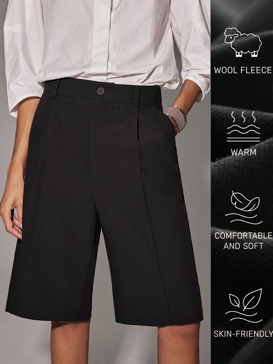 Anewsta Women's Fall Elegant Black Minimalist Suit Shorts, Quiet Luxury Casual Shorts For Office Business Brunch Going Out Everyday