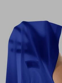 Slaydiva Plus Size Summer Minimalist Solid Color V-Neck Short Sleeve T-Shirt - Royal Blue - View 7