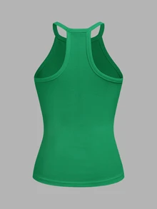 Slaydiva Camiseta de tirantes para mujer de primavera/verano, casual, versátil, de color verde esmeralda liso, con cuello redondo, espalda de corredor, hombros descubiertos, para el Día de San Valentín, formal y vacaciones - Verde - Ver 8