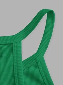 Slaydiva Camiseta de tirantes para mujer de primavera/verano, casual, versátil, de color verde esmeralda liso, con cuello redondo, espalda de corredor, hombros descubiertos, para el Día de San Valentín, formal y vacaciones - Verde - Ver 4