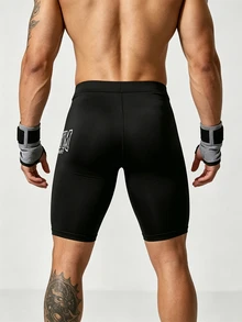 Gym Rark Men's Letter Print High Waist Athletic Base Layer Sports Tights, Gym - Black - View 2