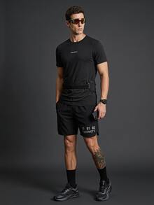 Gym Rark Men's Letter Print High Waist Athletic Base Layer Sports Tights, Gym - Black - View 1