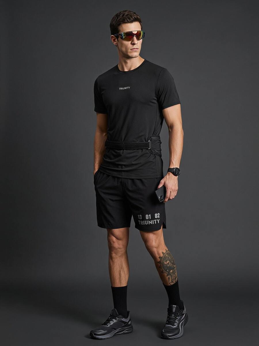 Gym Rark Men's Letter Print High Waist Athletic Base Layer Sports Tights, Gym - Black - View 1