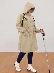 SHEIN EZwear 卡其色大尺碼女款防水連帽外套 - 卡其色 - 查看 7
